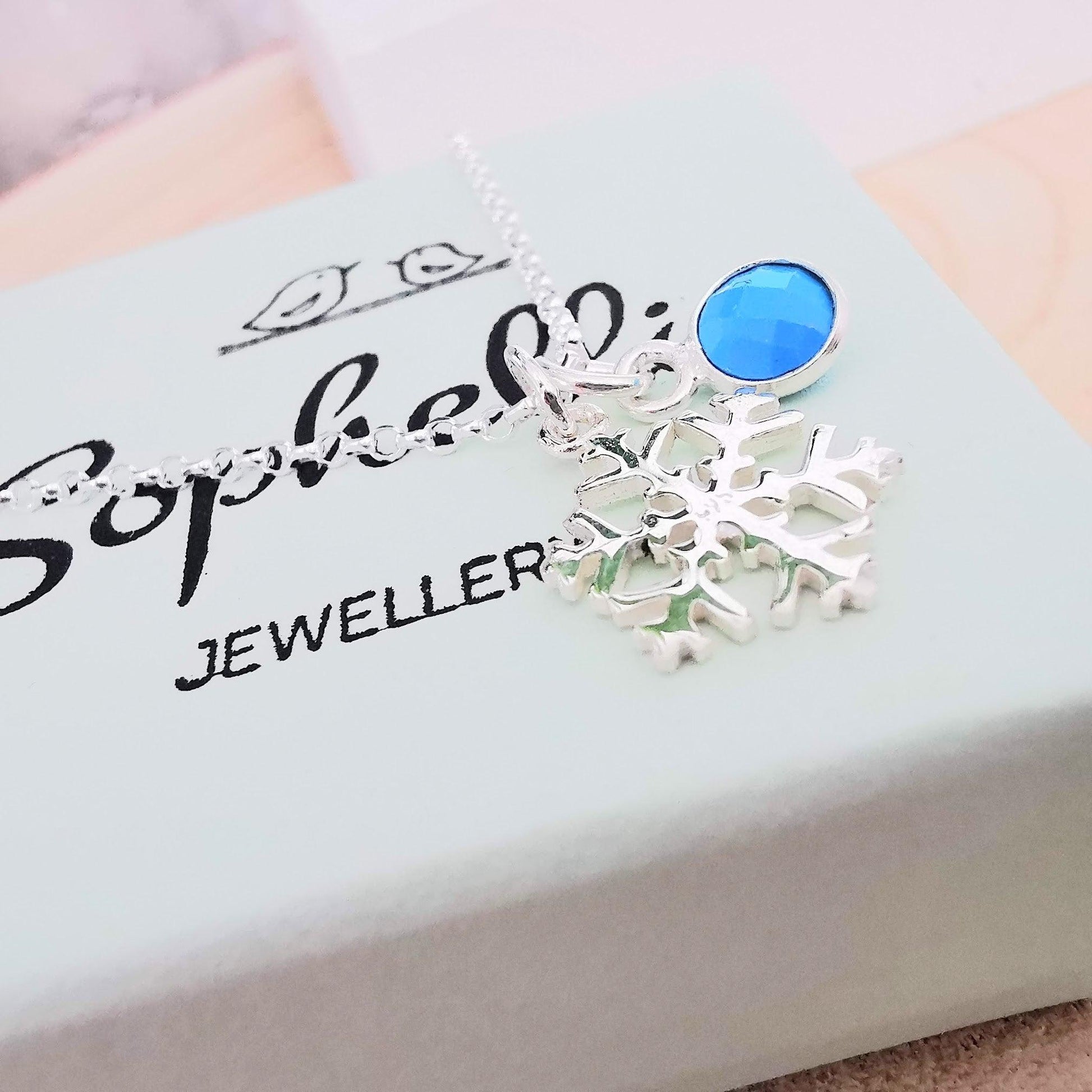 Sterling Silver Snowflake and Gem Necklace - SKU 378 - Sophellie Jewellery